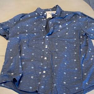 Navy Blue Palm Print Casual Shirt